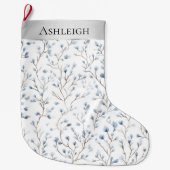 Pretty Blue White Flowers Christmas Großer Weihnachtsstrumpf (Vorderseite)