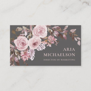 Pretty Blush Floral Bouquet on Elegant Grey Visitenkarte