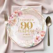 Pretty Blush Floral Gold Frame 90th Birthday Party Pappteller