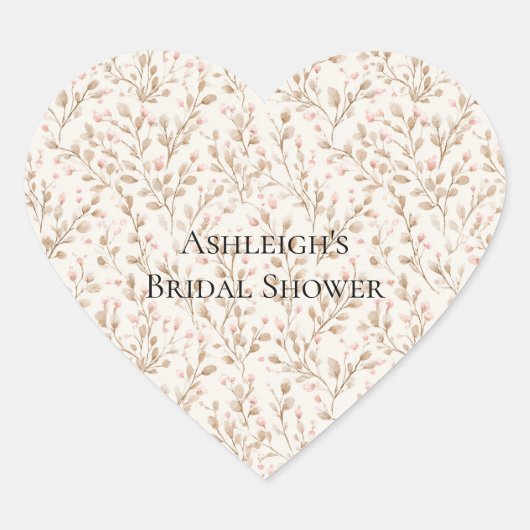 Pretty Blush Pink Cream Floral Bridal Shower Herz-Aufkleber (Vorderseite)