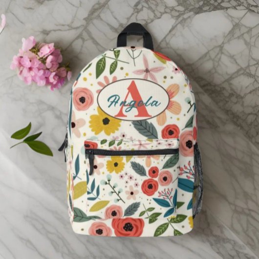 Pretty Blush Pink Floral Botanical Monogram  Bedruckter Rucksack
