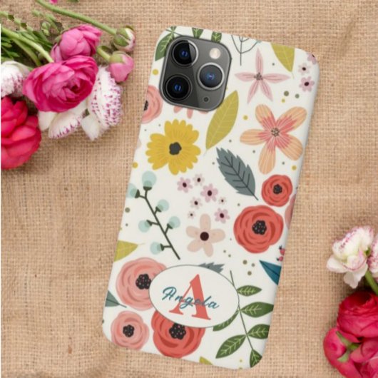 Pretty Blush Pink Floral Botanical Monogram  Case-Mate iPhone Hülle
