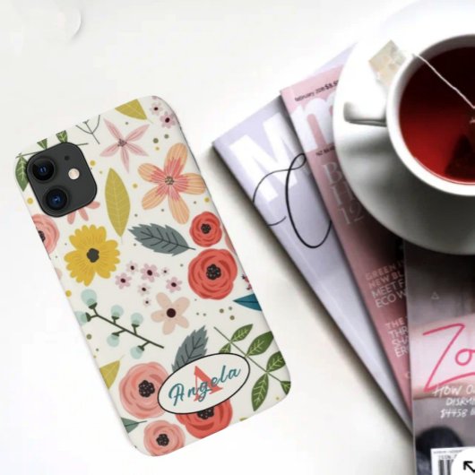 Pretty Blush Pink Floral Botanical Monogram Case-Mate iPhone Hülle