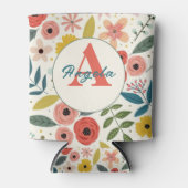 Pretty Blush Pink Floral Botanical Monogram Dosenkühler (Vorderseite)
