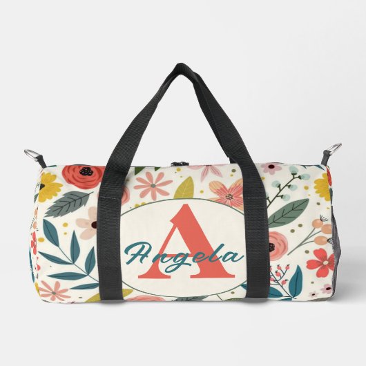 Pretty Blush Pink Floral Botanical Monogram Duffle Bag (Vorderseite)