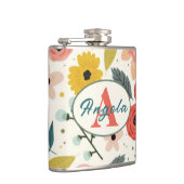 Pretty Blush Pink Floral Botanical Monogram Flachmann (Rechts)