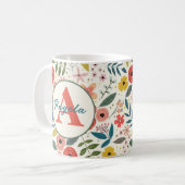 Pretty Blush Pink Floral Botanical Monogram Kaffeetasse (Vorderseite Links)