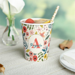 Pretty Blush Pink Floral Botanical Monogram Pappbecher