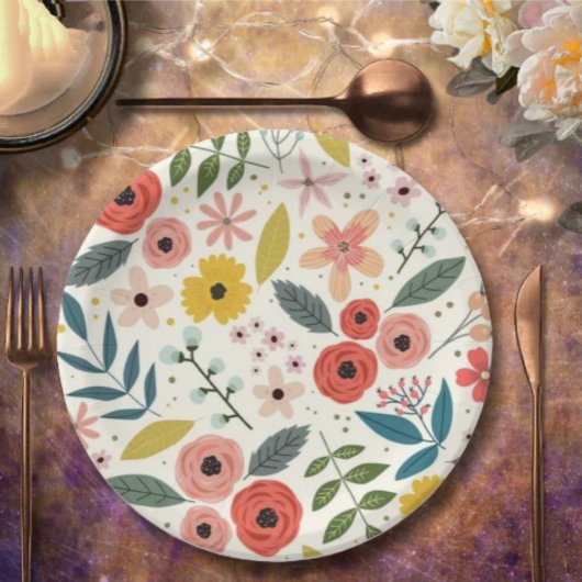 Pretty Blush Pink Floral Botanical Monogram Pappteller