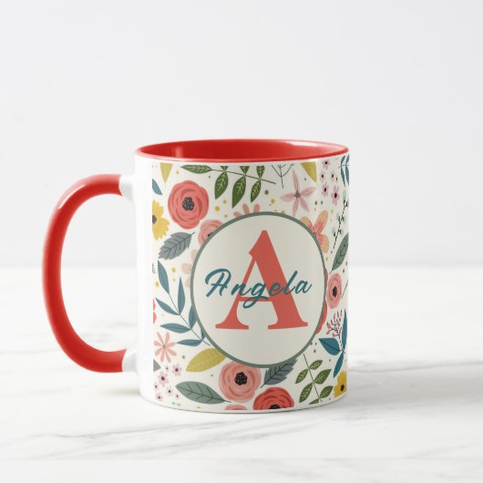 Pretty Blush Pink Floral Botanical Monogram Tasse (Links)