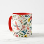 Pretty Blush Pink Floral Botanical Monogram Tasse (Vorderseite Links)