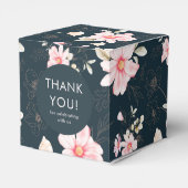 Pretty Blush Pink Floral Wedding Thank You Blue Geschenkschachtel (Rückseite)