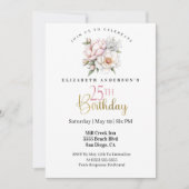 Pretty Blush Pink Peony Floral 25th Birthday Einladung (Vorderseite)