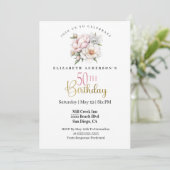 Pretty Blush Pink Peony Floral 50th Birthday Einladung (Stehend Vorderseite)