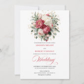 Pretty Bohemian Red White Gold Roses Wedding Invit Einladung (Vorderseite)