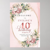 Pretty Boho Blush Pink Eucalyptus 40th Birthday   Poster (Vorne)