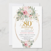 Pretty Boho Blush Roses 80th Birthday Invitation  Einladung (Vorderseite)