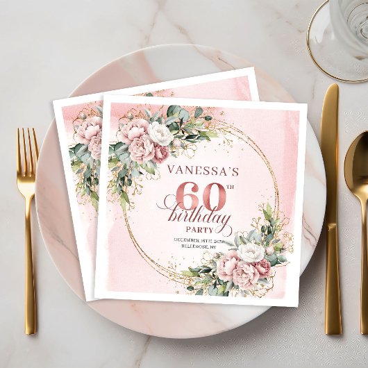 Pretty Boho Dusty Pink Eucalyptus 60th Birthday   Serviette