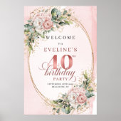 Pretty Boho Light Pink Eucalyptus 40th Birthday Poster (Vorne)