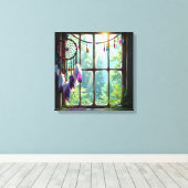 Pretty Boho Purple Dreamcatcher in Window   Leinwanddruck (Insitu (Holzboden))