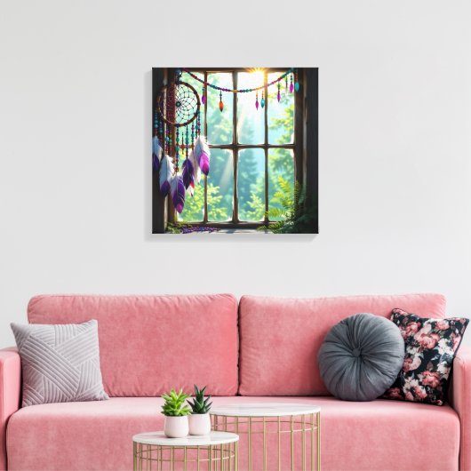 Pretty Boho Purple Dreamcatcher in Window Leinwanddruck (Insitu (Wohnzimmer))
