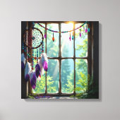 Pretty Boho Purple Dreamcatcher in Window   Leinwanddruck (Vorderseite)