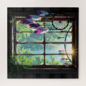 Pretty Boho Purple Dreamcatcher in Window   Puzzle (Horizontal)