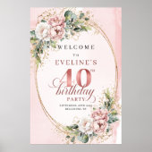 Pretty Boho Rose Gold Eucalyptus 40th Birthday  Poster (Vorne)