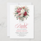 Pretty Boho Ruby Weißgold Florale Hochzeitsdusche Einladung (Vorderseite)