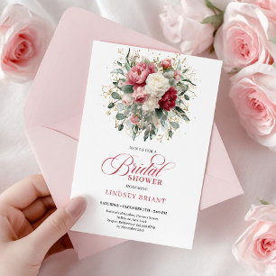 Pretty Boho Ruby Weißgold Florale Hochzeitsdusche Einladung