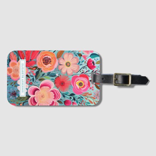 Pretty Botanical Girly Floral Pattern Gepäckanhänger (Vorderseite (Horizontal))