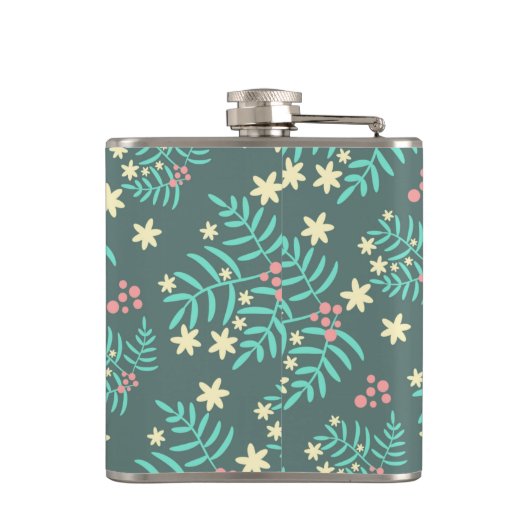 Pretty Botanical Leaves and Berries Blue Pattern Flachmann (Rückseite)