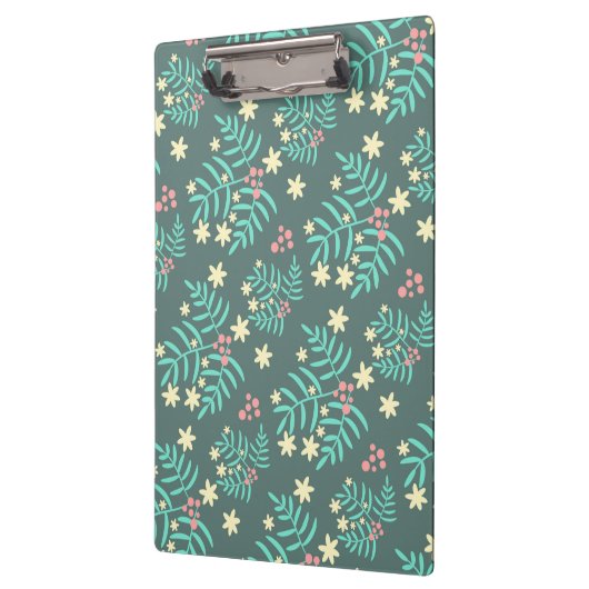 Pretty Botanical Leaves and Berries Blue Pattern Klemmbrett (Links)