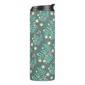 Pretty Botanical Leaves and Berries Blue Pattern Thermosbecher (Nach links gedreht)