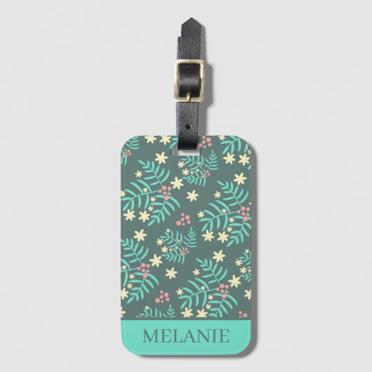 Pretty Botanical Leaves and Berries Personalised Gepäckanhänger (Vorderseite Vertikal)
