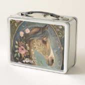 Pretty Brown Fantasy Horse in Enchanted Forest Metall Brotdose (Rückseite)