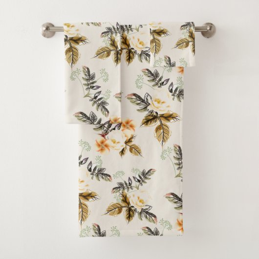 Pretty Brown Floral Fall Winter Matching Badhandtuch Set (Insitu)