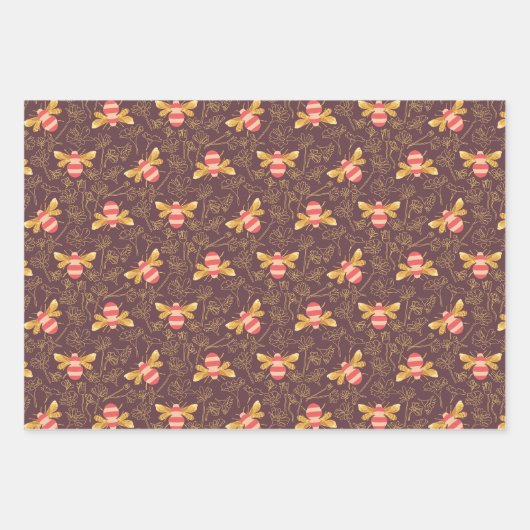 Pretty Bumble Bee Pattern Geschenkpapier Set (Vorderseite 2)