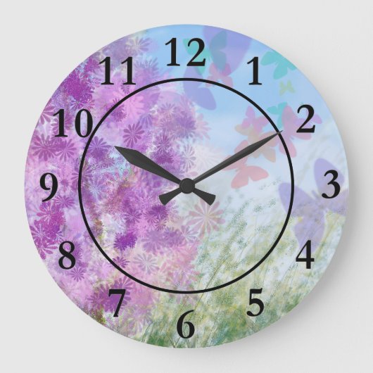 Pretty Butterfly Garden Watercolor Große Wanduhr (Vorderseite)