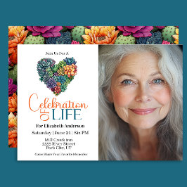 Pretty Cactus Heart Celebration Of Life Invitation Einladung