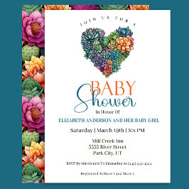 Pretty Cactus Heart Girl Baby Shower Einladung