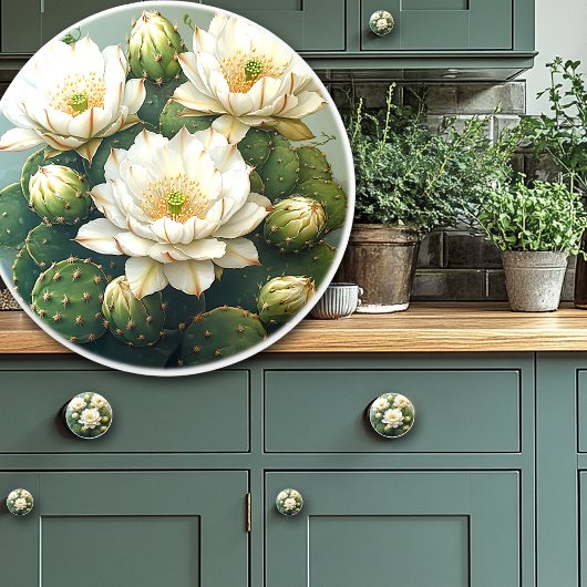 Pretty Cactus White Flowers Keramikknauf