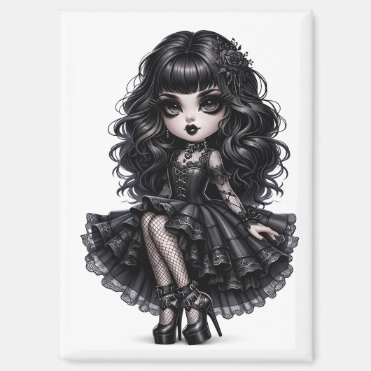 Pretty Chibi Gothic Girl Magnet Dark Aesthetic  (Vorderseite)