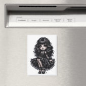 Pretty Chibi Gothic Girl Magnet Dark Aesthetic  (In Situ (Geschirrspüler))