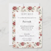 Pretty Chic Red Cream Floral Birthday Einladung (Vorderseite)