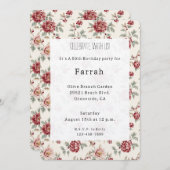 Pretty Chic Red Cream Floral Birthday   Einladung (Vorne/Hinten)