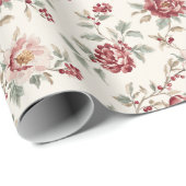Pretty Chic Red Cream Floral Birthday Geschenkpapier (Rolleneckpunkt)