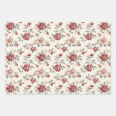Pretty Chic Red Cream Floral Birthday Geschenkpapier Set (Vorderseite)