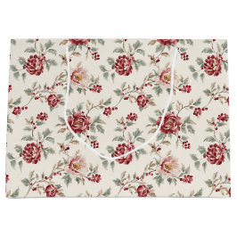 Pretty Chic Red Cream Floral Birthday  Große Geschenktüte