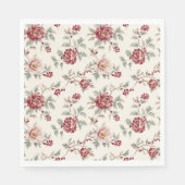 Pretty Chic Red Cream Floral Birthday  Serviette (Vorderseite)